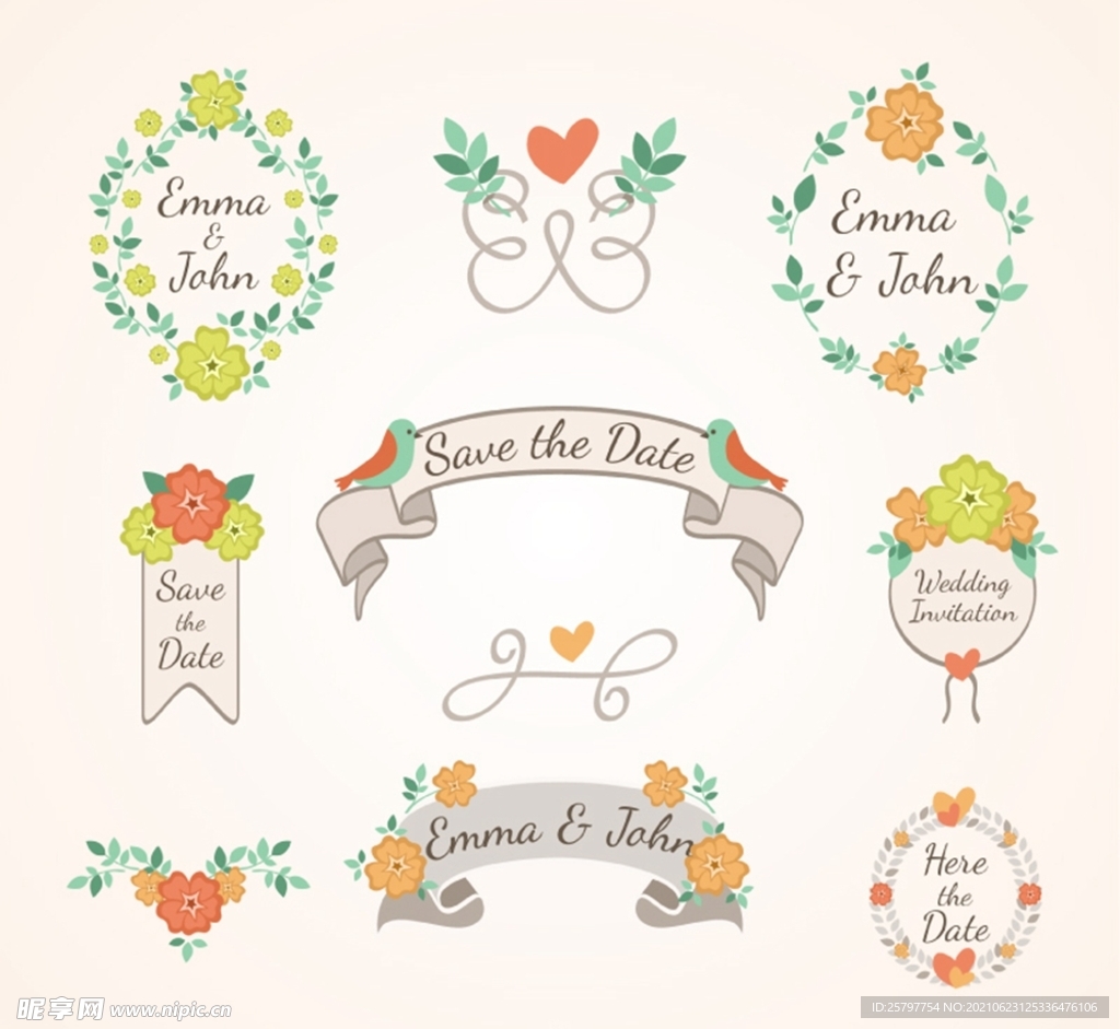 花卉婚礼标签