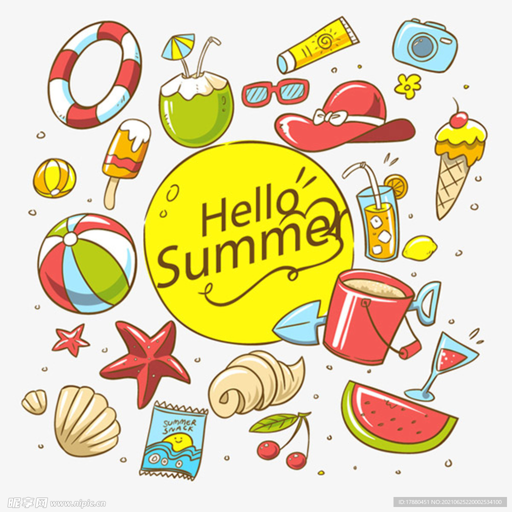 夏天暑假海边出游元素