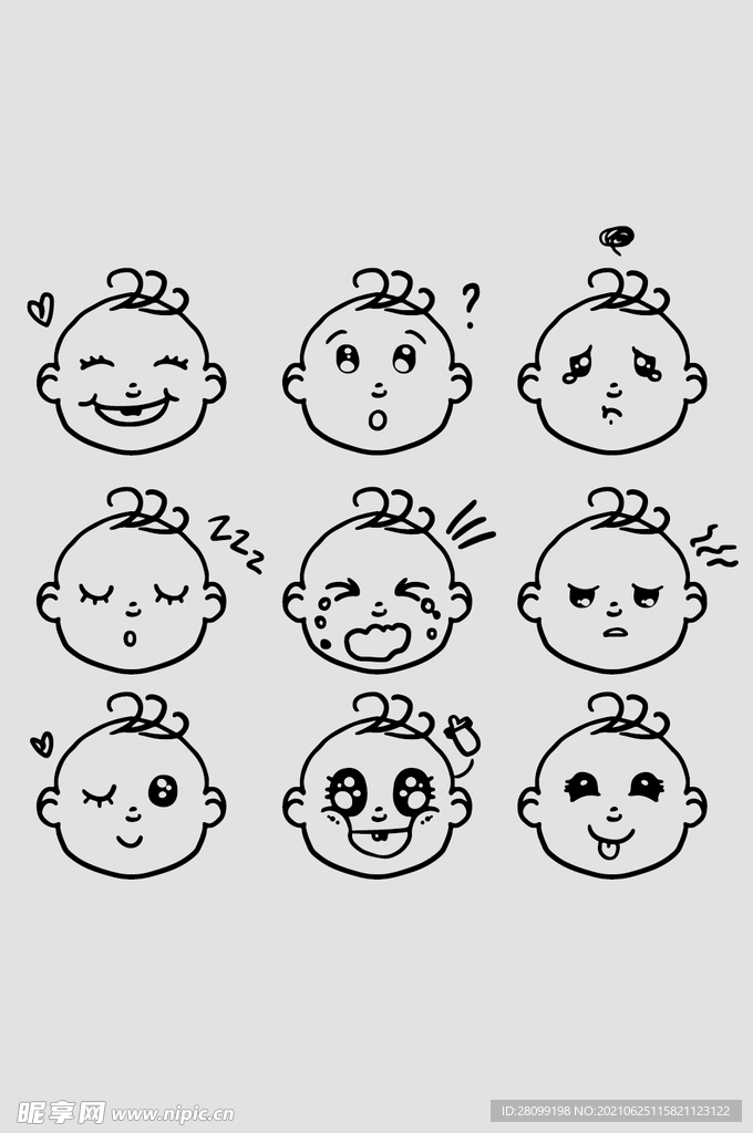 AI矢量线条小孩子表情