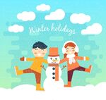 男孩女孩和雪人