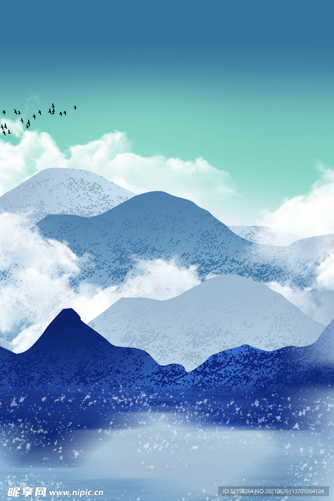蓝色山水画