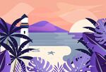 海边沙滩灯塔风景