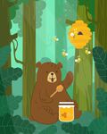树林里的棕熊和蜂蜜