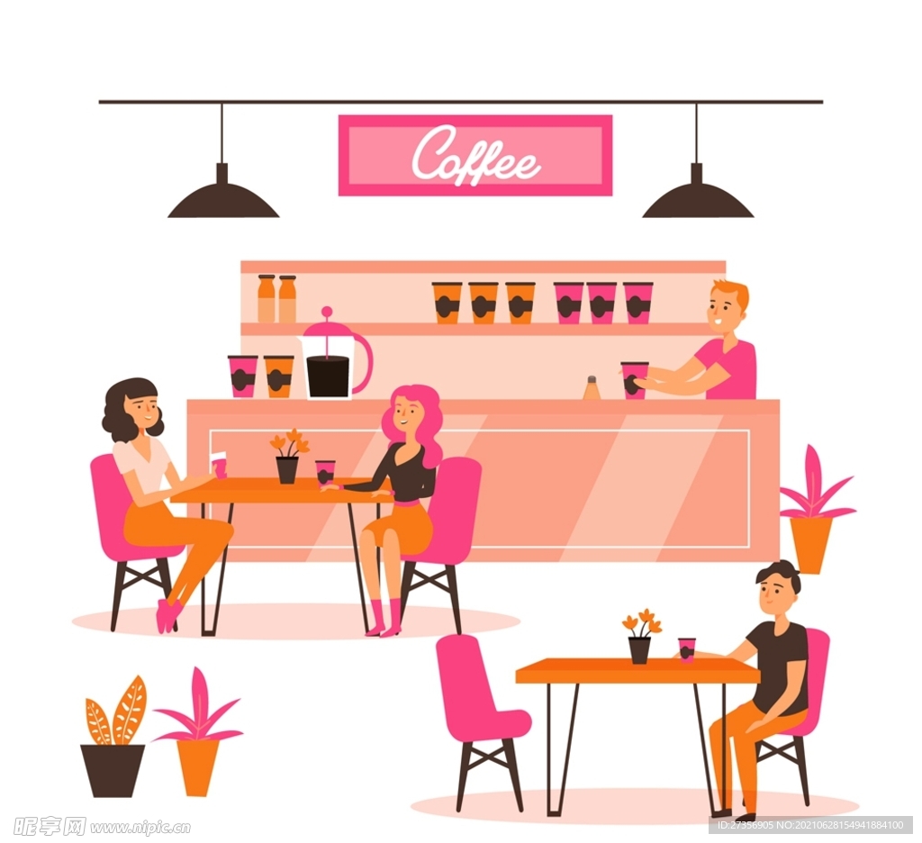 粉色咖啡馆人物