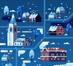 冬季雪夜小城