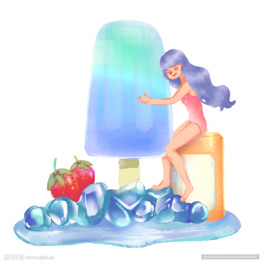  少女抱冰棍解暑 