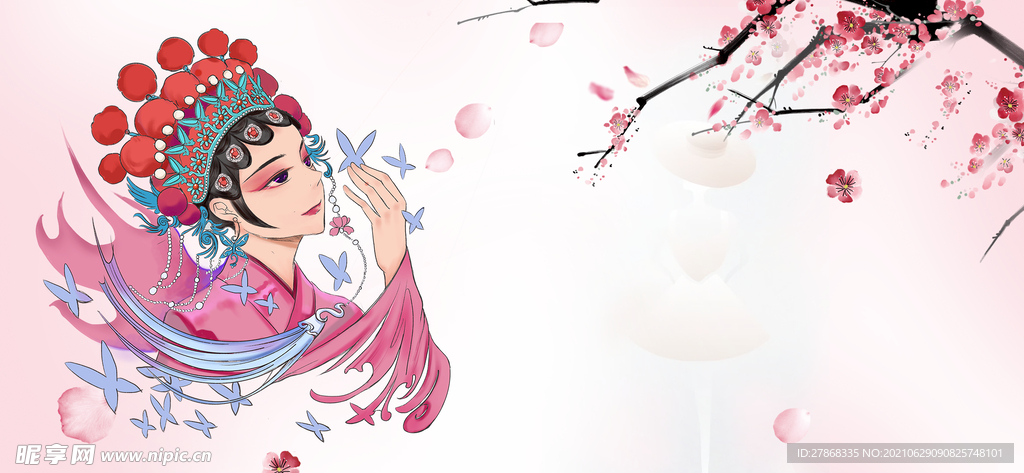 女神桃花樱花梅花手绘卡通戏子