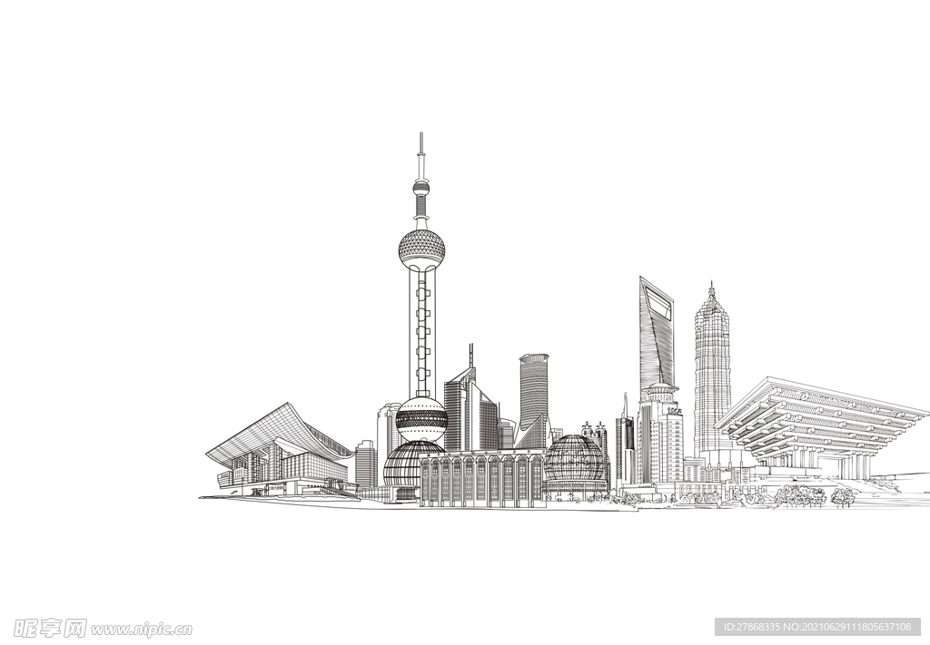 上海线描手绘东方明珠