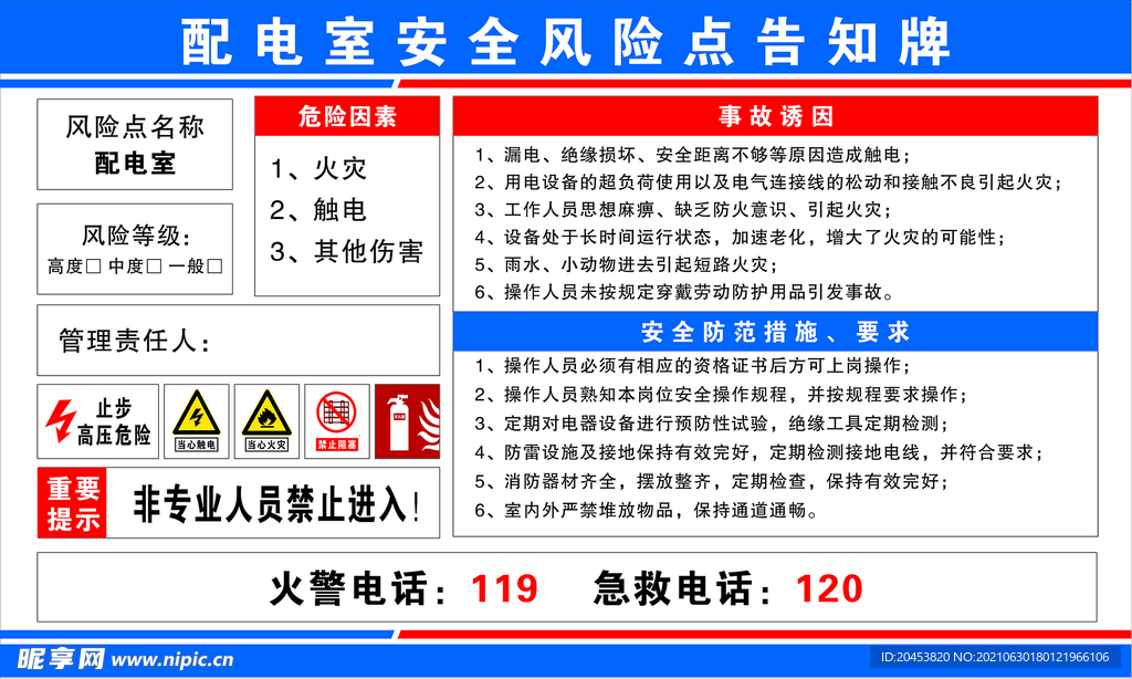 配电室安全风险点告知牌 