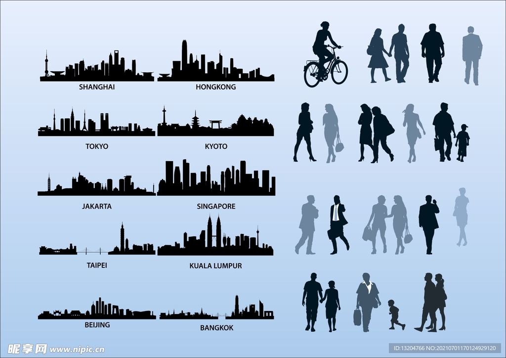 人物剪影  城市剪影