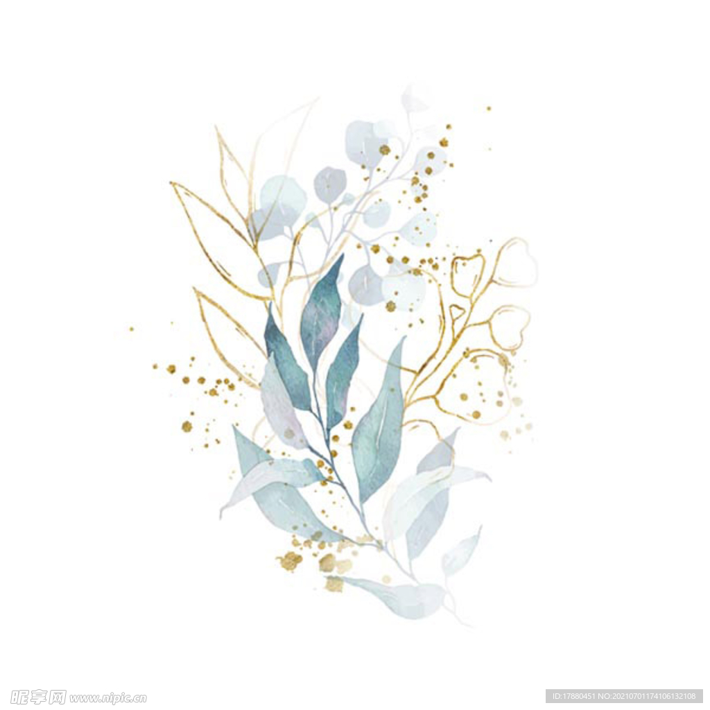 水彩描金花草