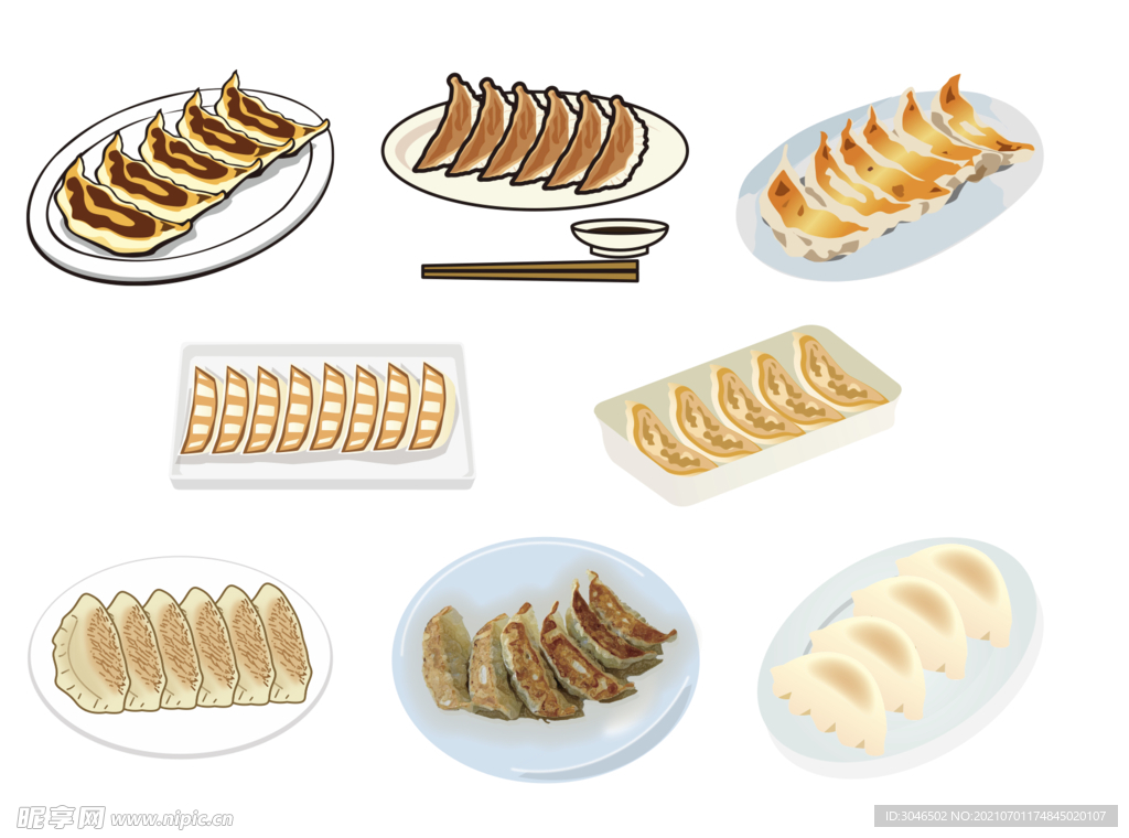 矢量煎饺锅贴素材