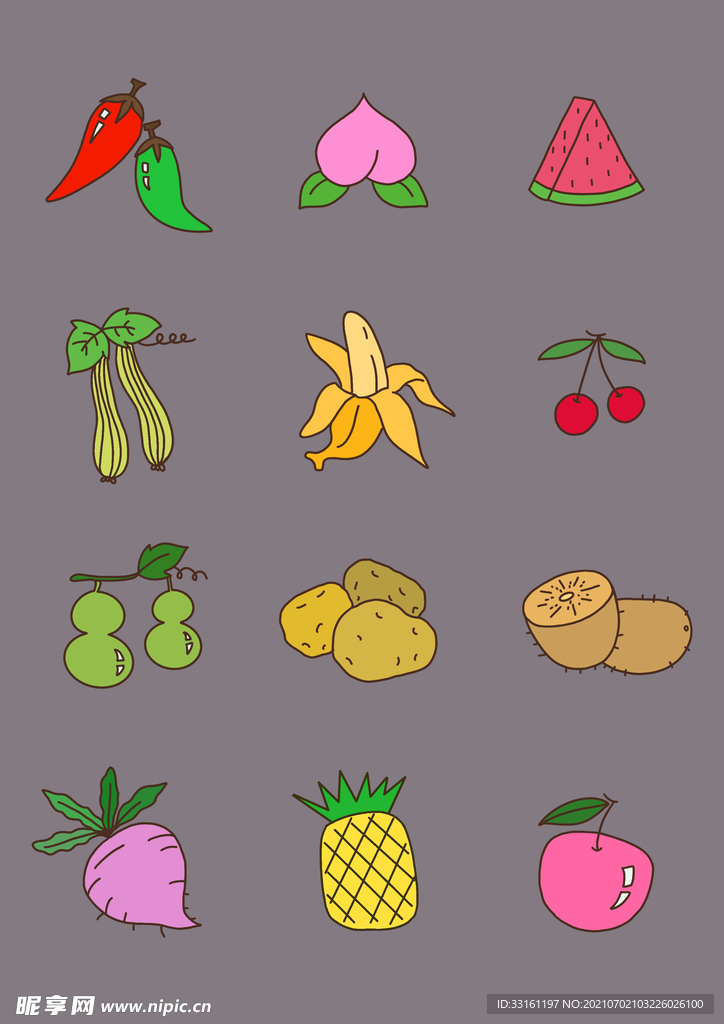 原创手绘卡通蔬菜水果