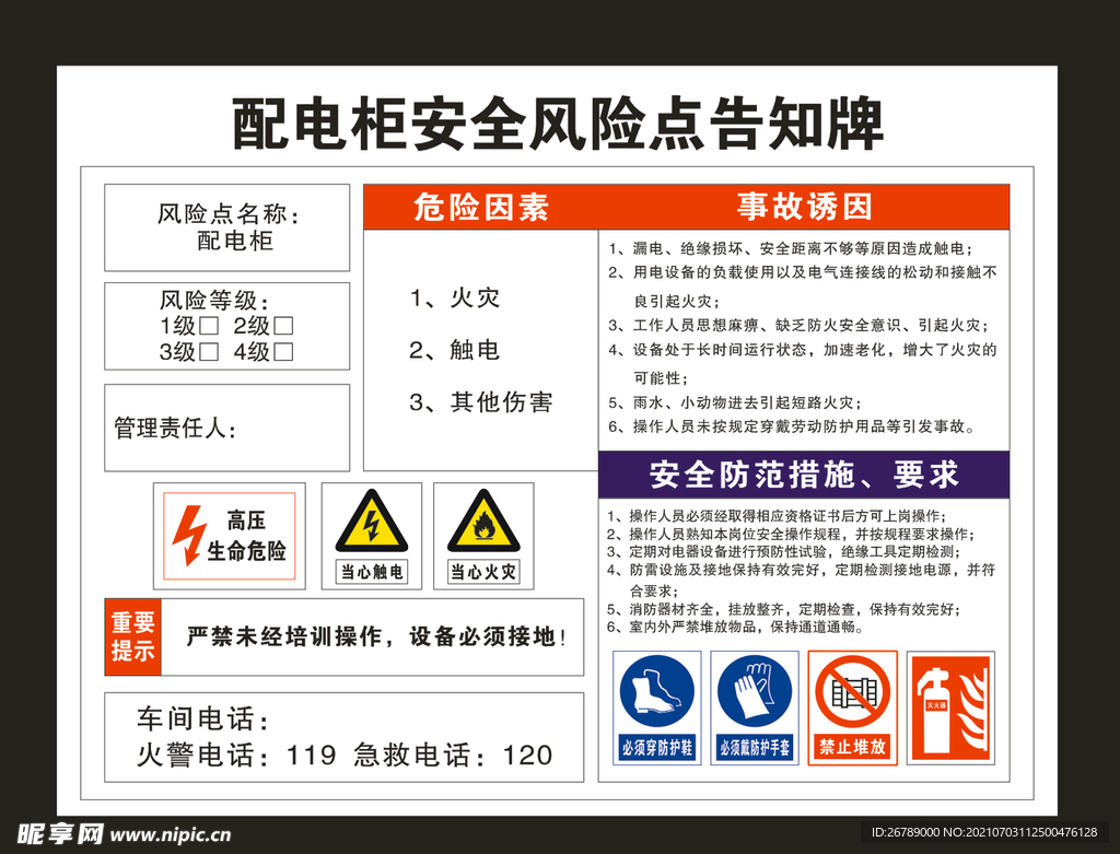 配电柜安全风险点告知牌