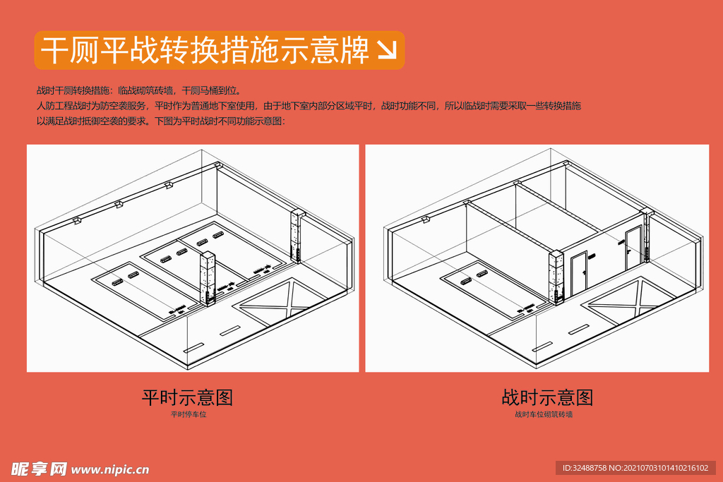 人防工程干厕平站转换制度牌