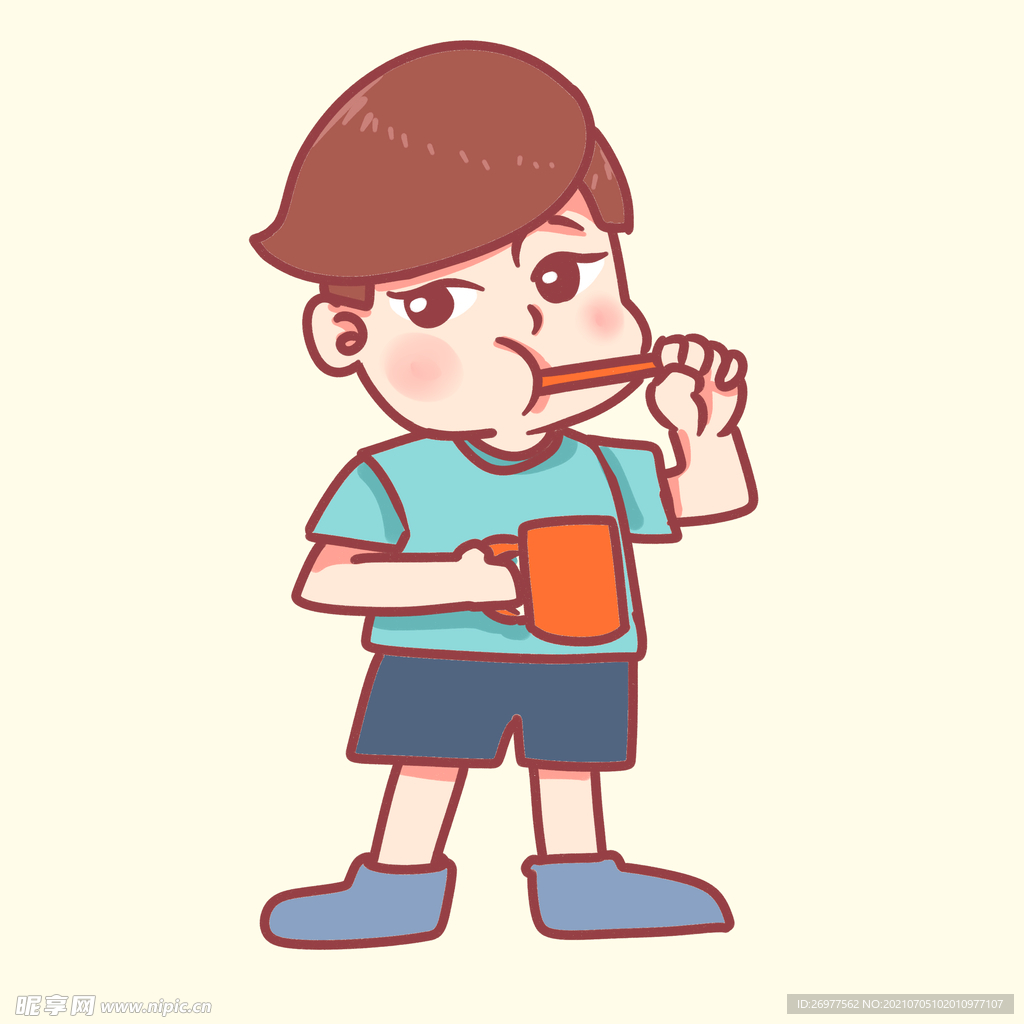  男孩刷牙 