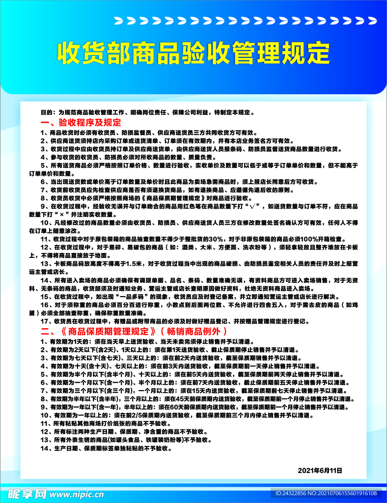 商超收货部商品验收管理规定