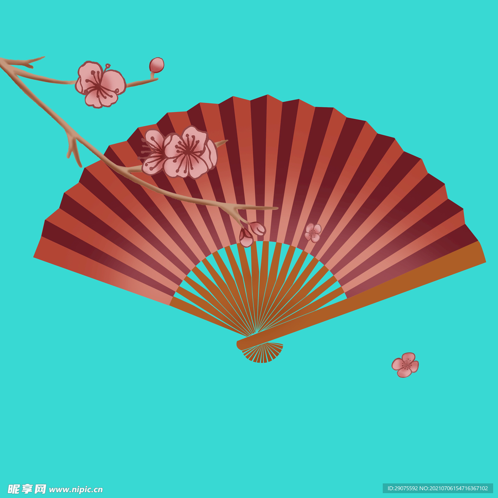 手绘国潮风梅花扇子
