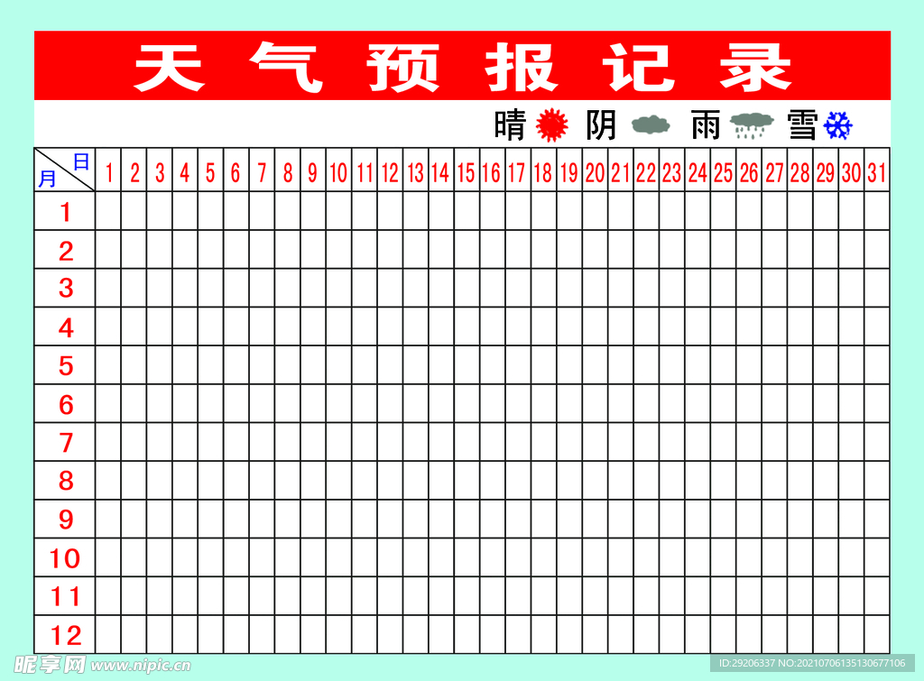 天气预报记录晴雨表