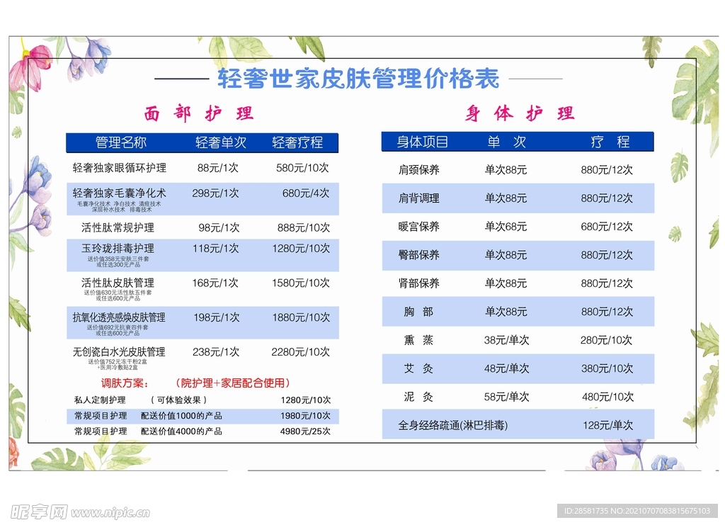 美容 艾炙 价格表