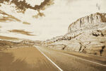 公路山路手绘素描插画彩绘装饰画