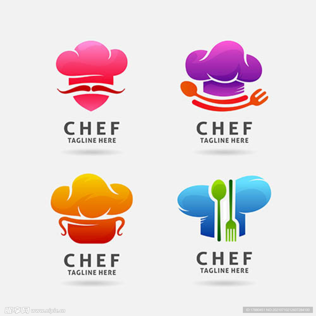 厨师帽与餐具等元素标志
