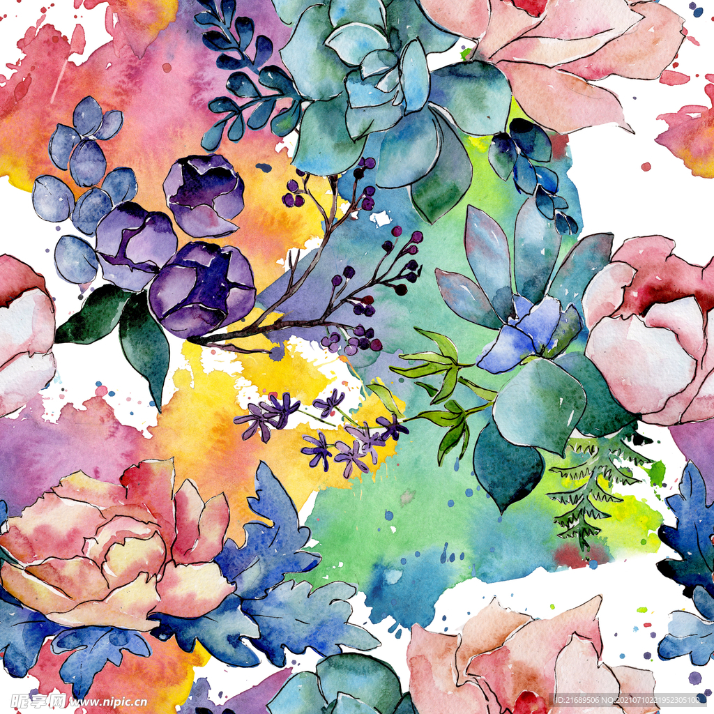 数码印花  手绘花   水彩花