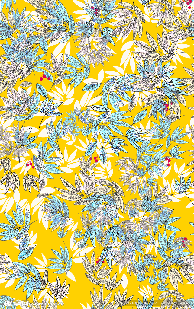 数码印花  手绘花  叶子