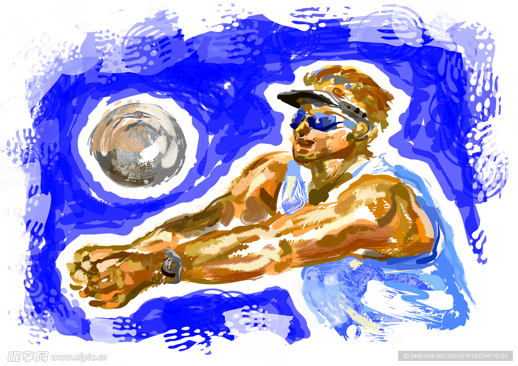 卡通沙滩排球手绘素材