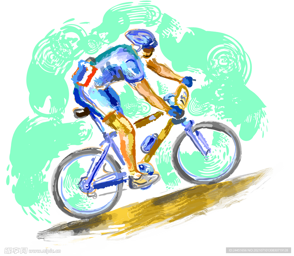 卡通自行车运动手绘素材