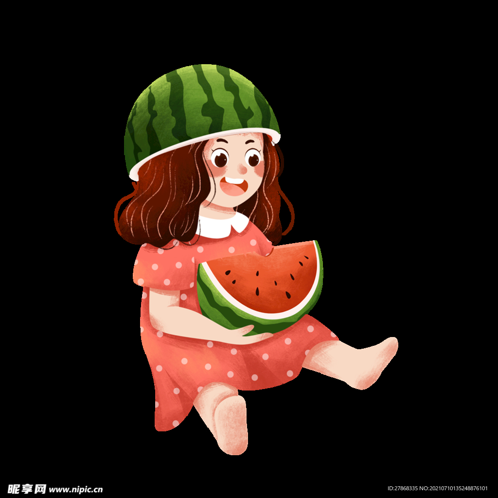 坐着吃西瓜的女孩