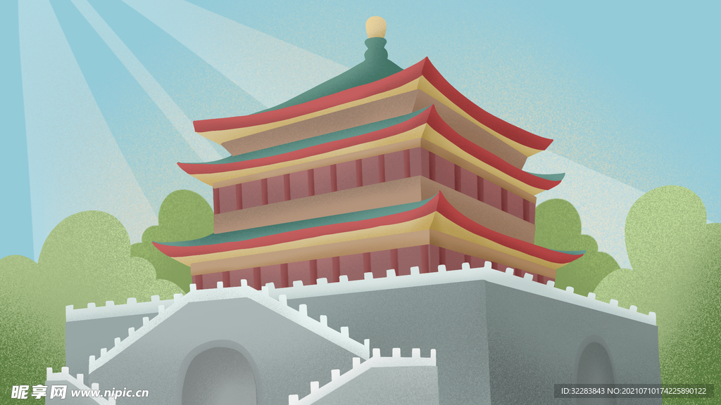 中式建筑插画