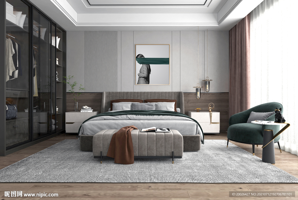 极简现代卧室靠床背景墙图片