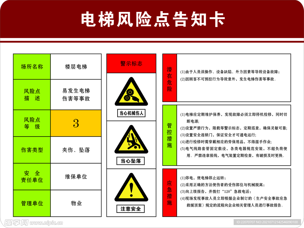 电梯风险点告知卡