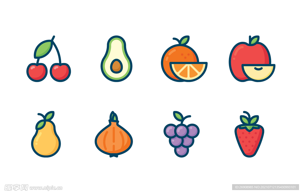 Icon矢量素材手绘水果樱桃
