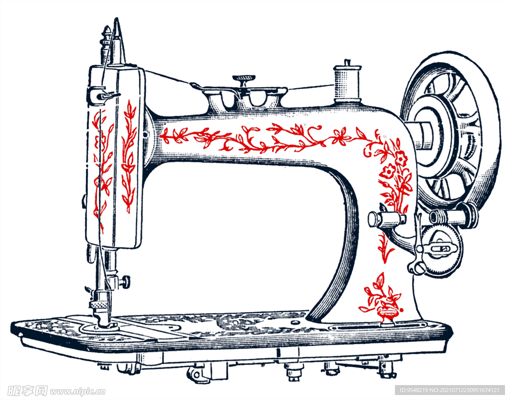 缝纫机 复古 花纹 T恤设计