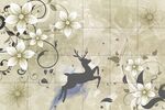麋鹿花卉背景墙