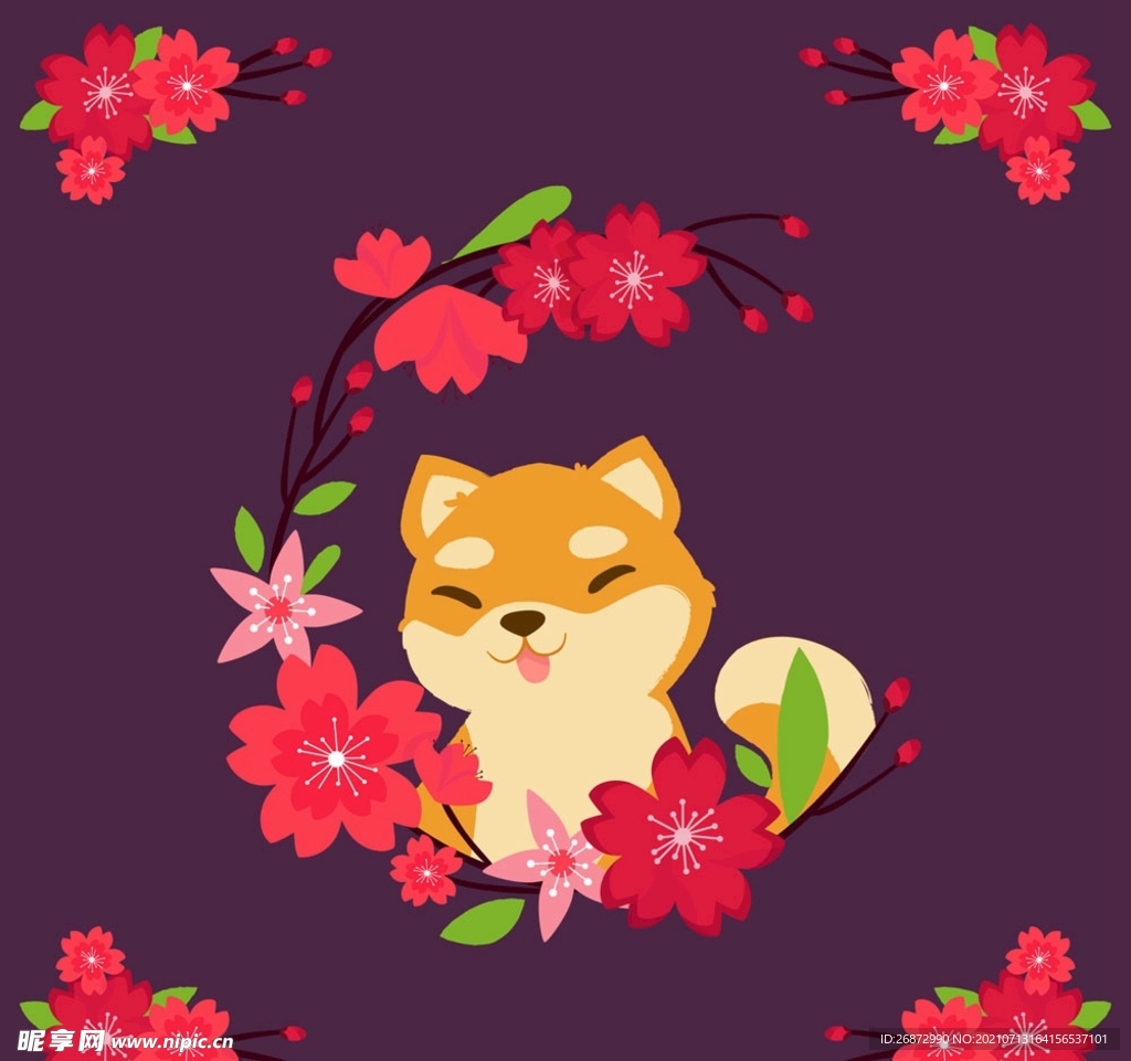 可爱樱花和狐狸