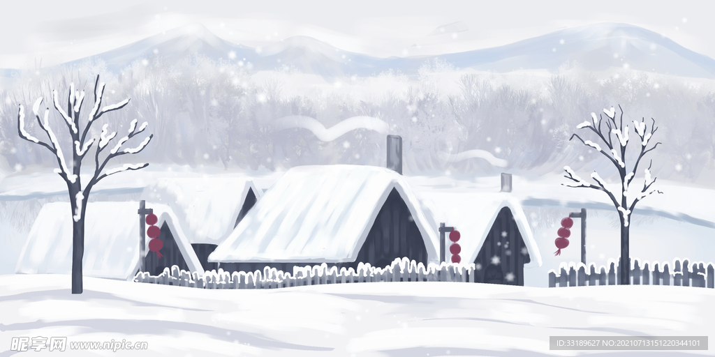 插画雪景