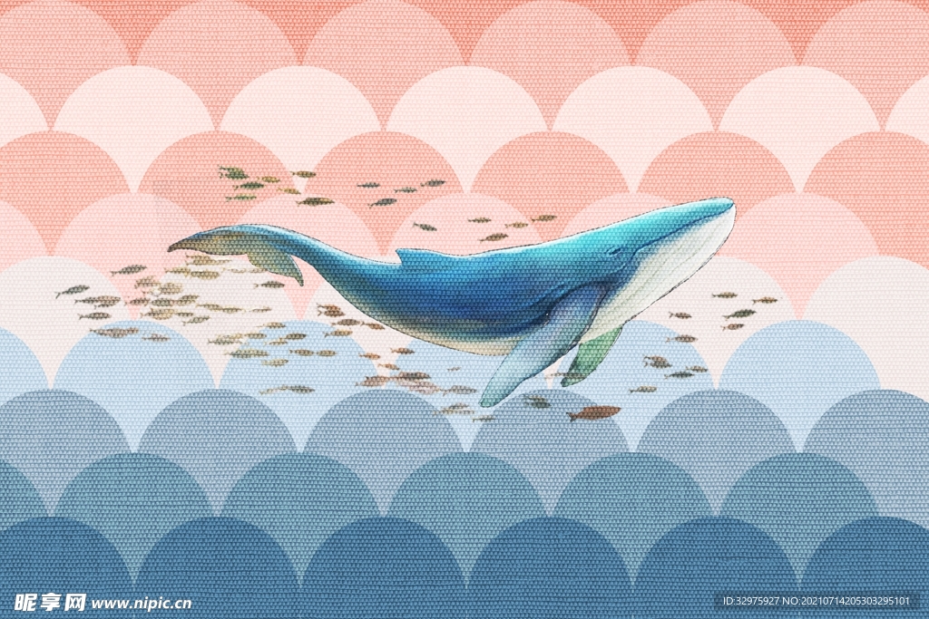 蓝鲸鱼地毯图案装饰