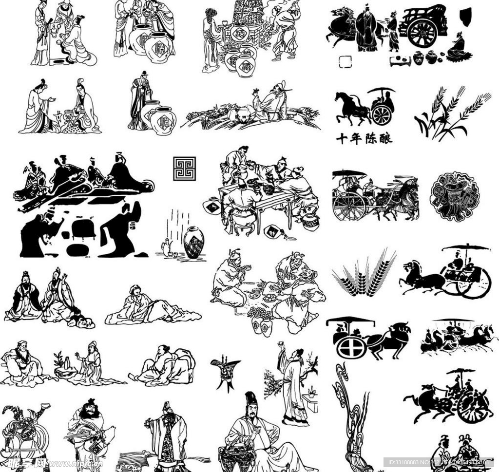 古代酿酒图素材平面设计图