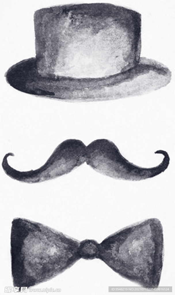 帽子 胡子 领结 绅士T恤设计