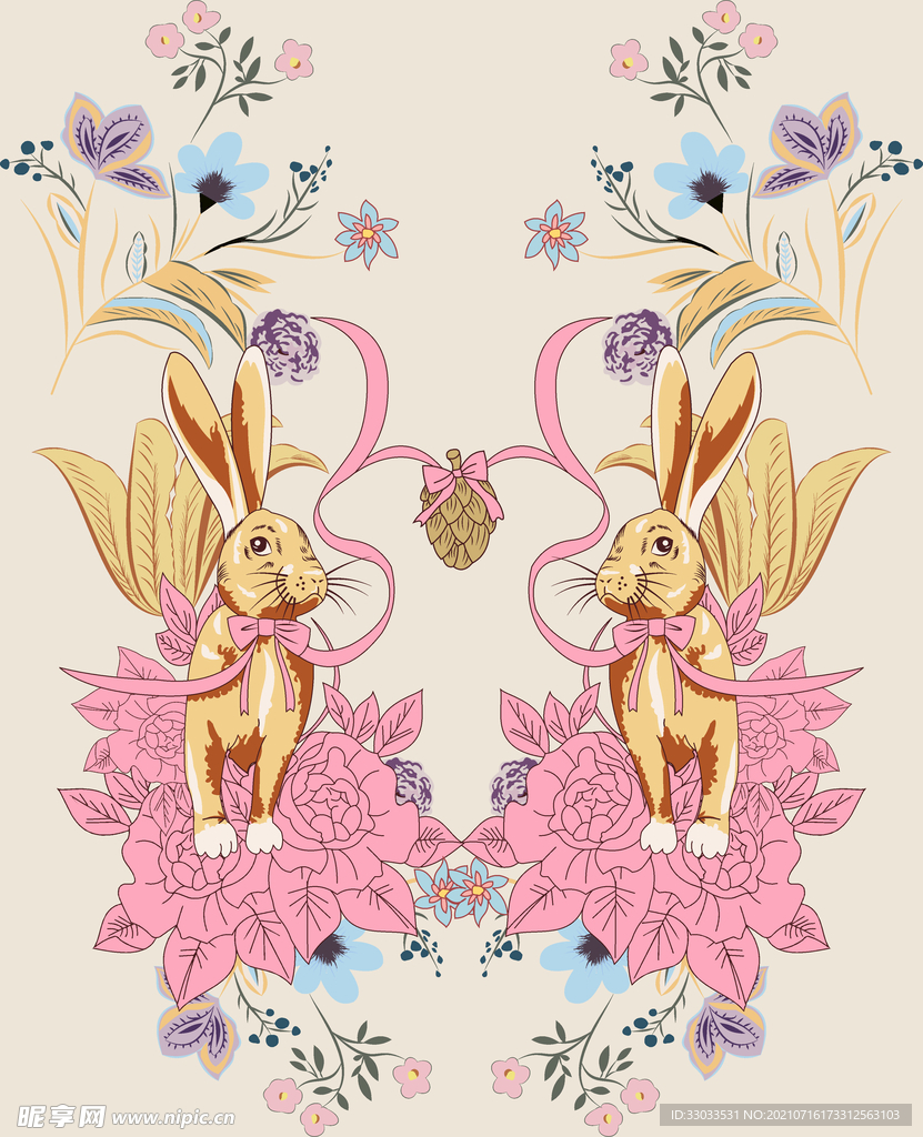 兔子 玫瑰花 