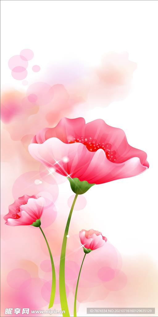 梦幻粉色花朵移门图