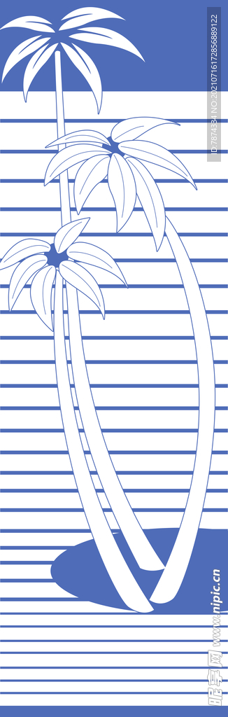 蓝色条纹椰树移门图