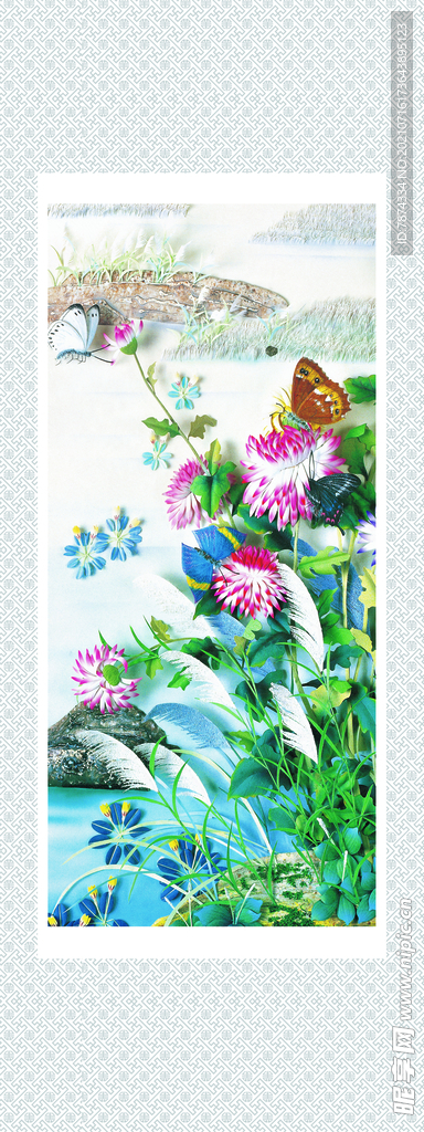 花朵蝴蝶字画移门图