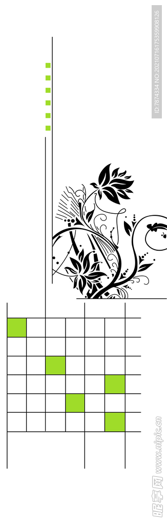 绿色格子花朵移门图