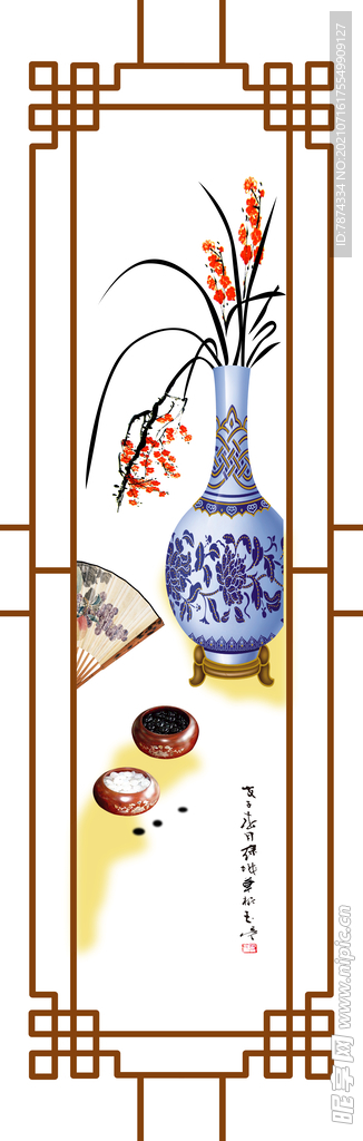 瓷器花朵移门图