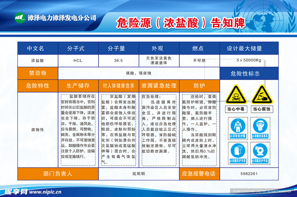 危险源浓盐酸告知牌