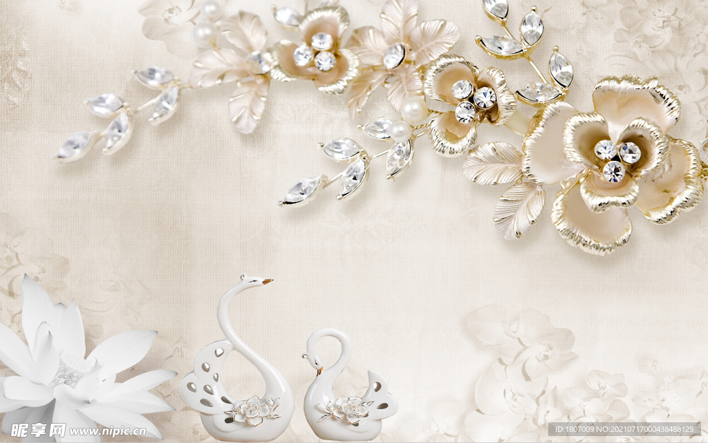 珠宝3D花卉图背景墙 
